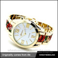 fashion flower print lady wrist stainless steel back geneva quartz watches